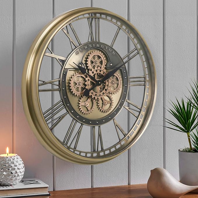 CLXEAST 28 Inch Gold Moving Gear Wall Clock - Image 2