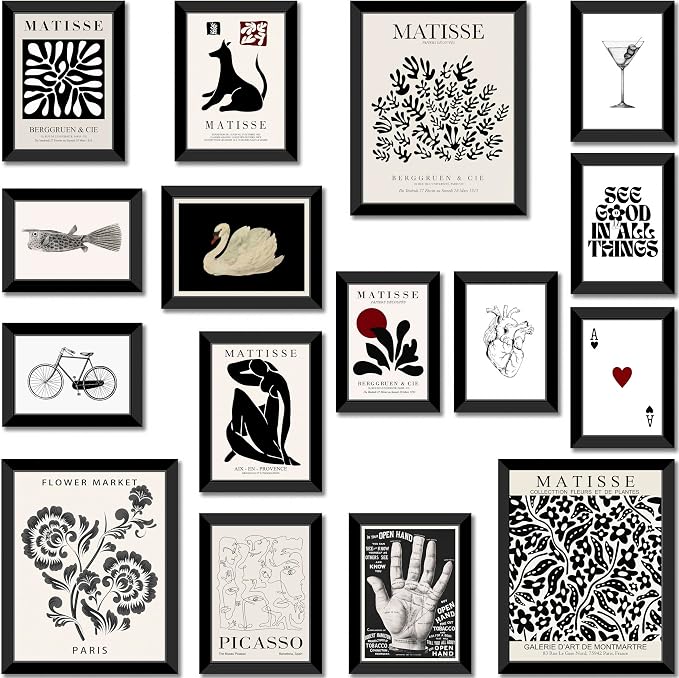 LANCHI95 16 PCS FRAMED Black and White Home Decor, Eclectic Wall Art, by LANCHI95