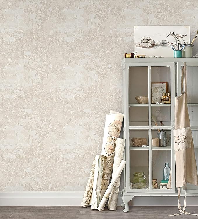 Heroad Peel and Stick Wallpaper Beige Neutral Vintage Forest Animals Floral - Image 2