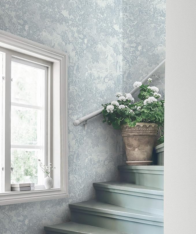 Heroad Peel and Stick Wallpaper Blue and White Vintage Forest Animals Floral - Image 5