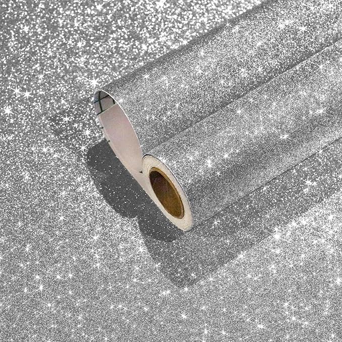 CHIHUT Sparkle Silver Glitter Wallpaper Peel and Stick Silver Glitter Contact by CHIHUT