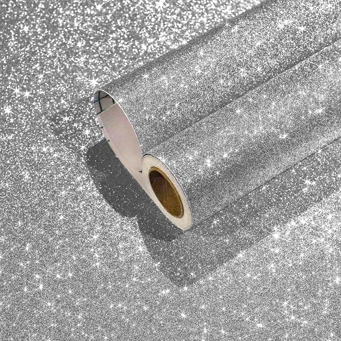 CHIHUT 15.7''x236'' Silver Glitter Contact Paper Peel and Stick Wallpaper by CHIHUT