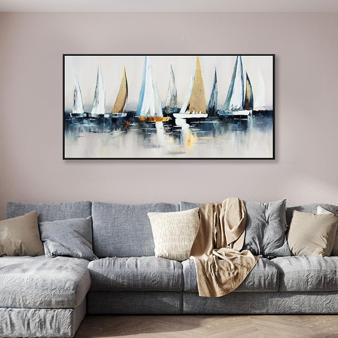 Canvas Wall Art Abstract Wall Decor Sailboat Picture Framed Artwork Modern - Image 3