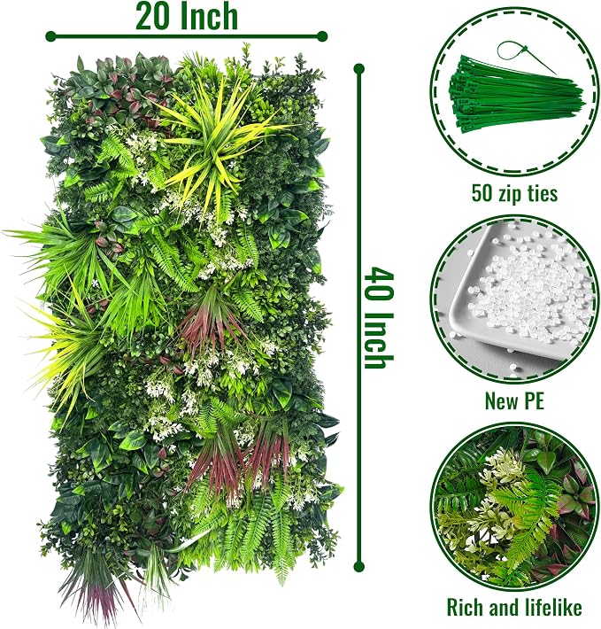 ODTORY Artificial Hedge Grass Wall Panel: 40" x 20" UV-Anti Faux Boxwood Ivy - Image 2