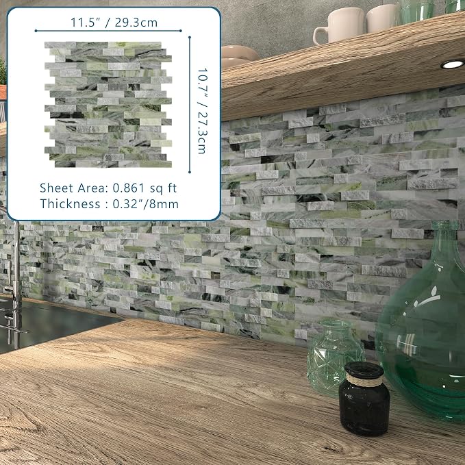 SUNWINGS 5-Sheet Peel and Stick Mosaic Natural 3D Stone Self Adhesive Marble - Image 2