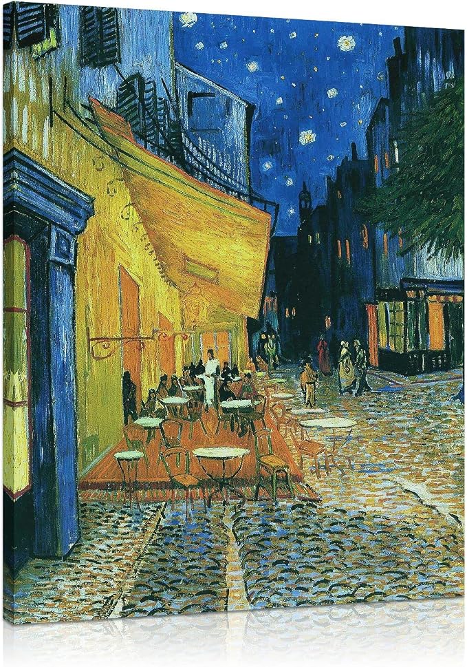 Van Gogh Canvas Wall Art: Café Terrace at Night Oil Painting Picture by 1KINGO
