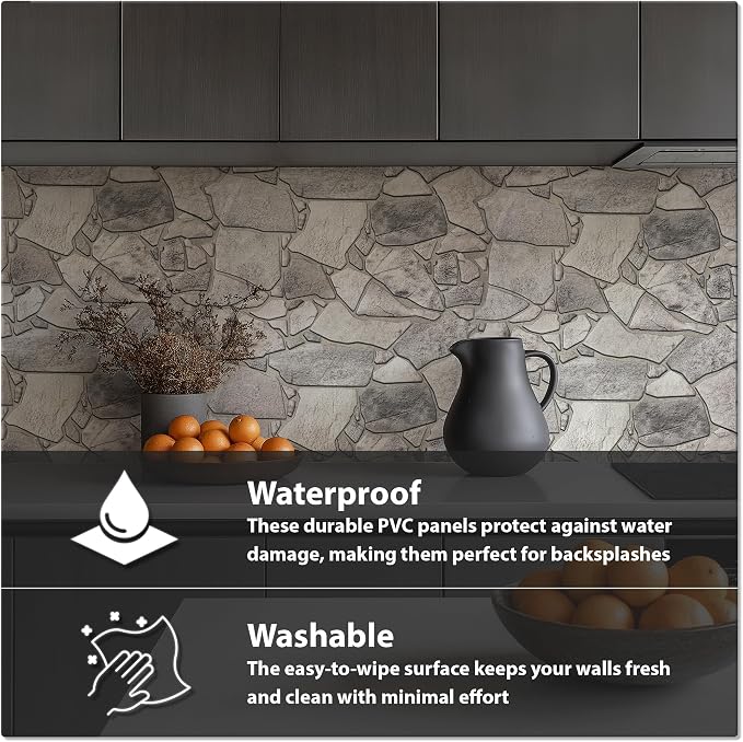 CONCORD WALLCOVERINGS 3D Faux Stone Wall Panels, Lightweight 17.5" x 23.75" PVC - Image 4