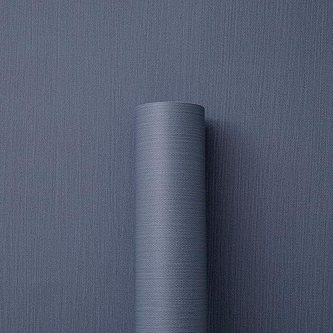 Haimin Fabric Wallpaper Textured Contact Paper Navy Blue Peel and Stick Faux - Image 3