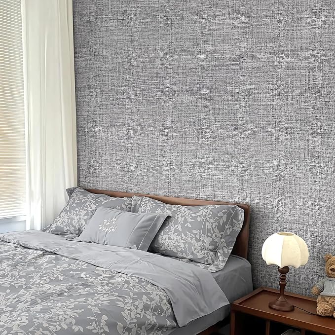 Grey Grasscloth Peel and Stick Wallpaper 17.3"x120" Faux Linen Textured Contact - Image 7