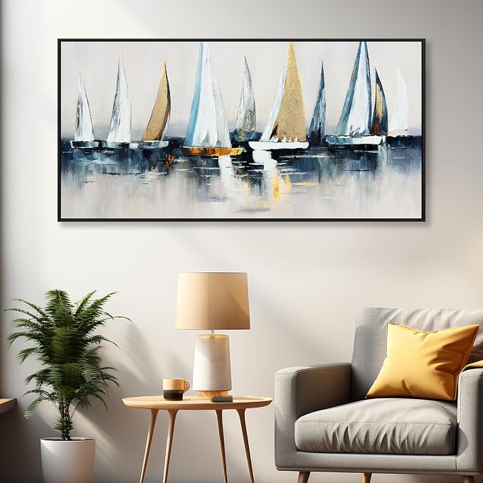 Canvas Wall Art Abstract Wall Decor Sailboat Picture Framed Artwork Modern - Image 2