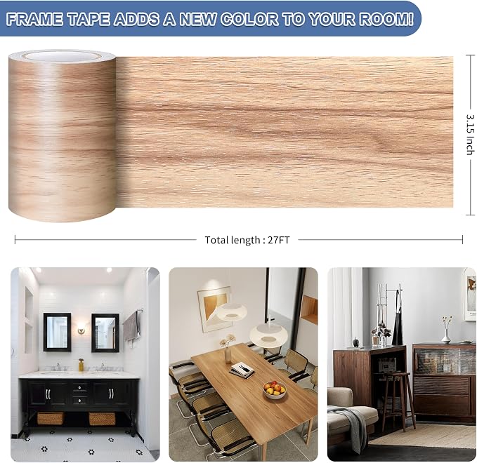 TIANLDD 27 FT Wood Grain Wallpaper Border, Removable Waterproof Mirror Border - Image 3
