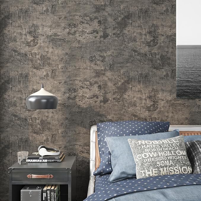 Livelynine Moody Concrete Wallpaper Peel and Stick Industrial Modern Brown - Image 4