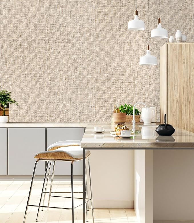Beige Grasscloth Wallpaper Peel and Stick Vintage Grasscloth Contact Paper - Image 5