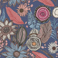 Boho Wallpaper Peel and Stick, Vintage Blue Pink Floral Contact Paper, Retro by Laatse