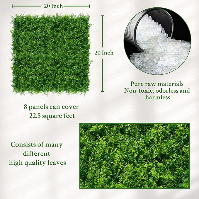 ODTORY Artificial Plants Hedge Wall Panels：20x20 Inch 8P UV-Anti Greenery - Image 2