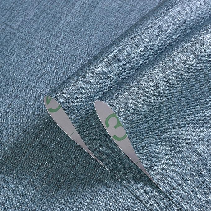 Blue Grasscloth Peel and Stick Wallpaper Textured Linen Adhesive Contact Paper - Image 3