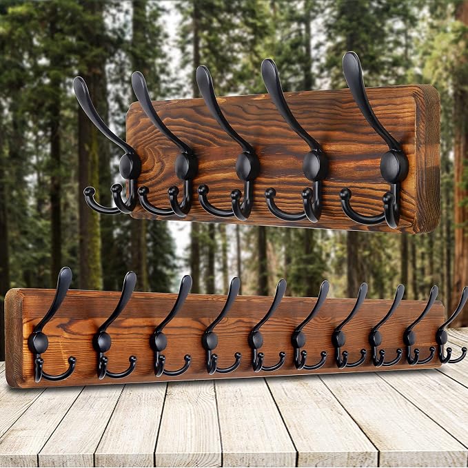 SKOLOO Rustic Wall Mounted Coat Rack: 16" Stud Spacing, Pine Real Wood Plank - Image 7