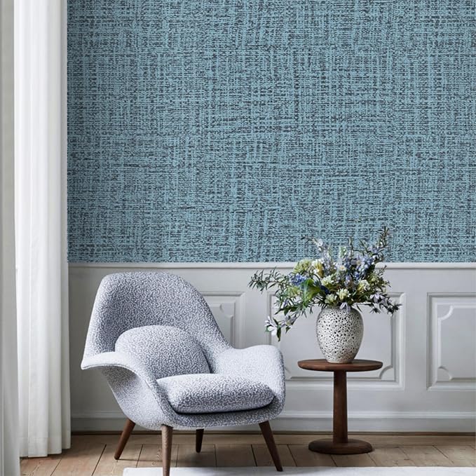 TANONE Blue Contact Paper Peel and Stick 15.8 in X 197 in, Grasscloth Wallpaper - Image 8