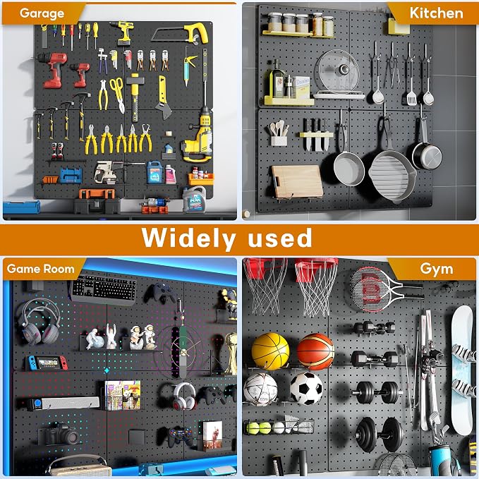 Peg Board, Total 32” x 32”, 4 Pack Black Peg Board Panels, 50lbs Load Capacity - Image 6