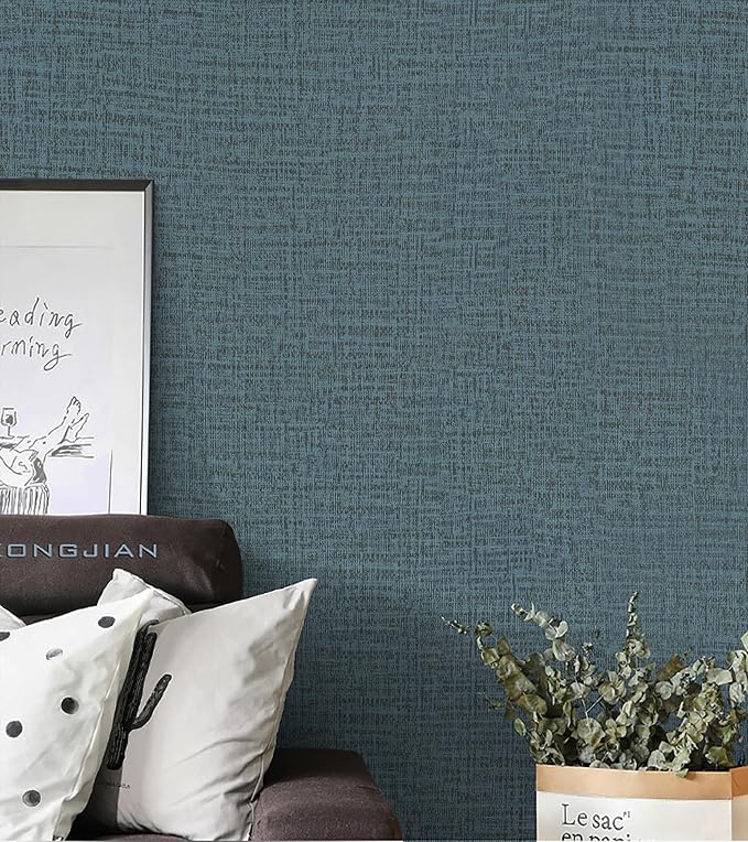 Guvana Grasscloth Peel and Stick Wallpaper Blue Textured Contact Paper Modern - Image 5