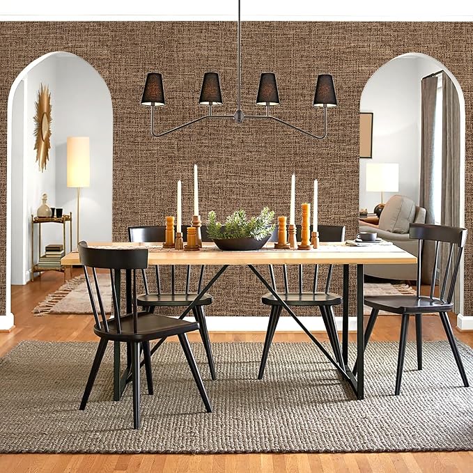 Amiya Grasscloth Brown Wallpaper Peel and Stick Faux Fabric Linen Contact Paper - Image 5