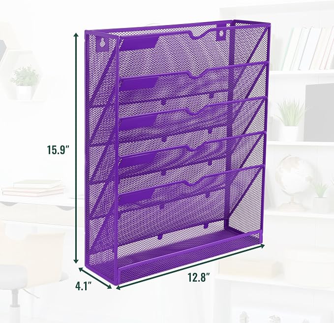 EASEPRES 6 Tier Mesh Hanging Wall File Organizer, Desk Vertical Mail Paper - Image 2