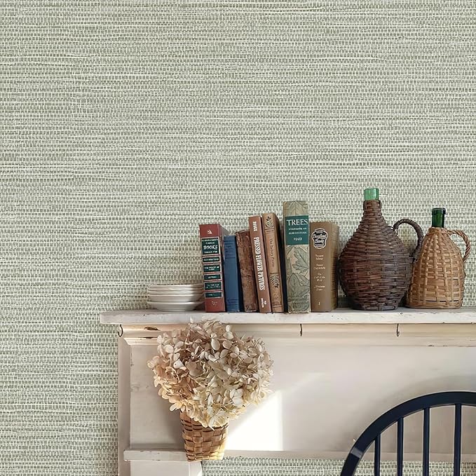 JiffDiff Grasscloth Wallpaper Peel and Stick Cream Grassweave Stick on - Image 4
