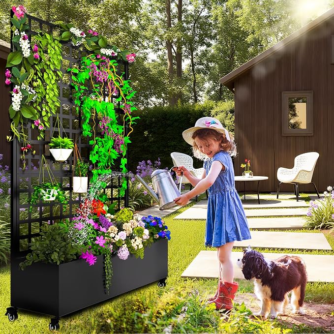 MTART Metal Planter Box with Trellis, 72.1"x47.2"x16" Galvanized Raised Garden - Image 7