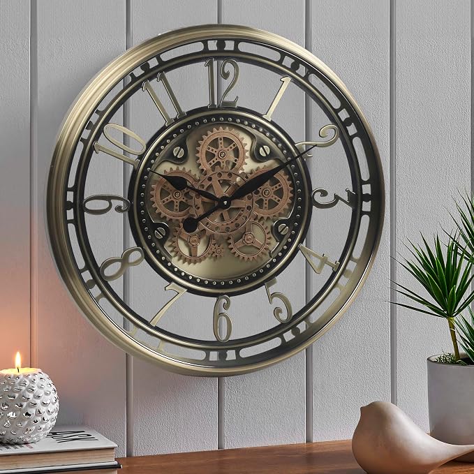 CLXEAST 28 Inch Large Moving Gear Wall Clock by CLXEAST