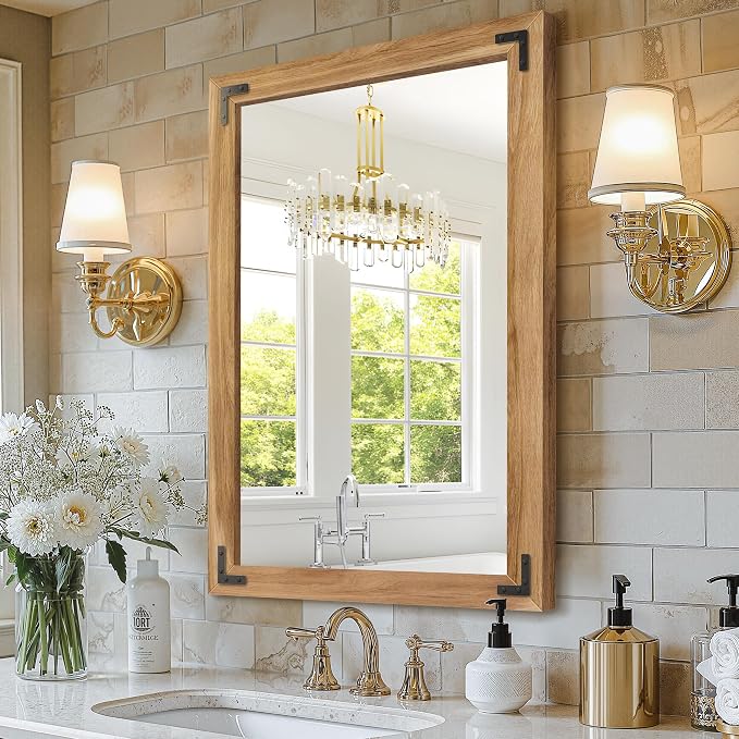 Bathroom Mirror for Wall with Wooden Frame, Bedroom Decor, Vertical or - Image 7