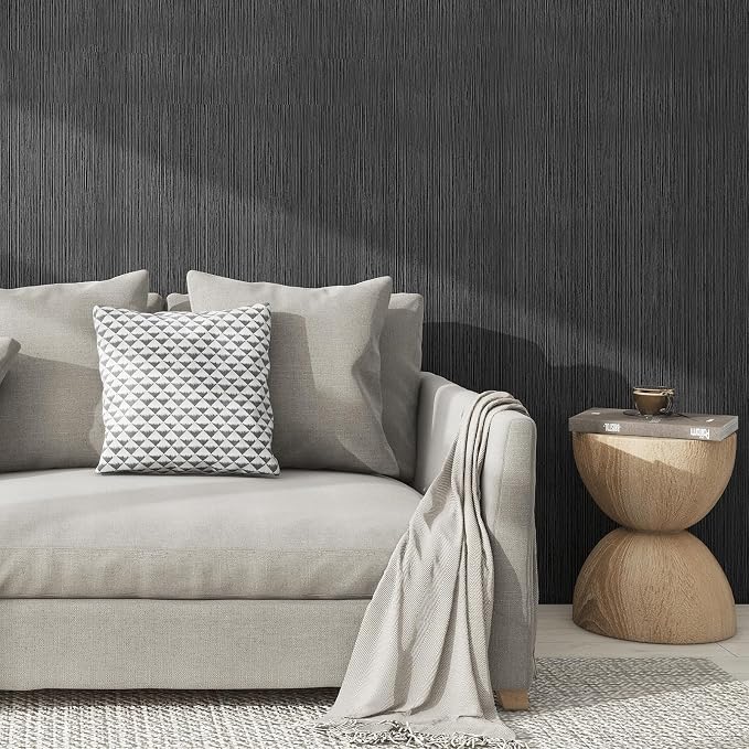 Grasscloth Textured Wallpaper Gray Peel and Stick 24inX393in Fabric Wall Paper - Image 6