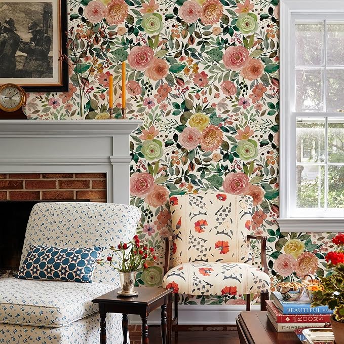 JiffDiff Floral Wallpaper Peel and Stick Removable Contact Paper Peony Roses - Image 5