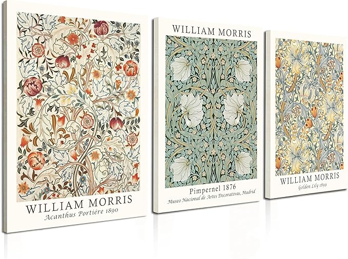 Induslyfe Framed Flower Wall Art Canvas Decor Set of 3, William Morris Framed by Induslyfe