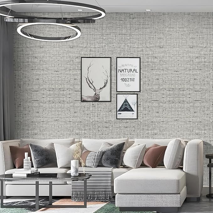 Gray Wallpaper Peel and Stick 15.75x196.85inch Contact Paper Grasscloth - Image 2
