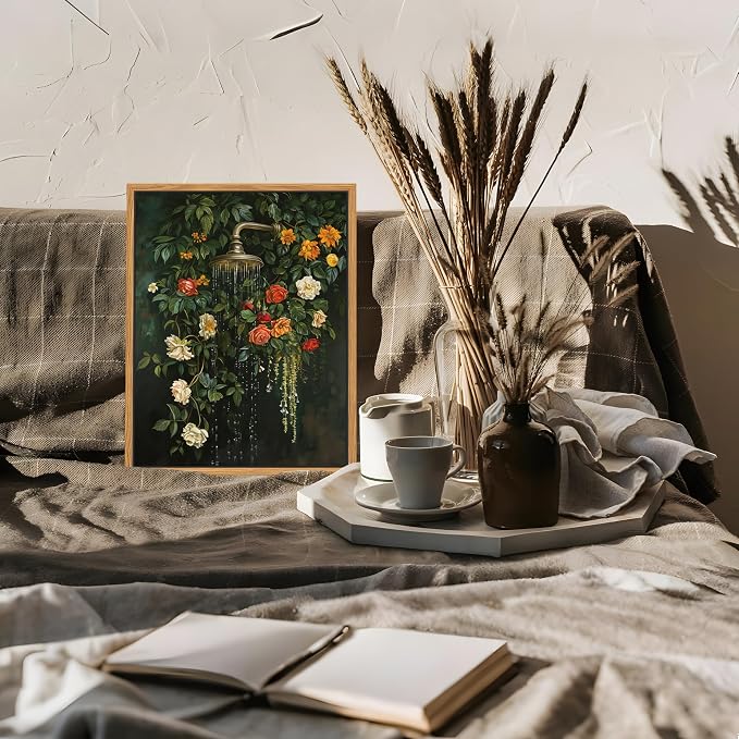 Floating Framed Floral Shower Wall Art, Vintage Botanical Flower Canvas Print - Image 7