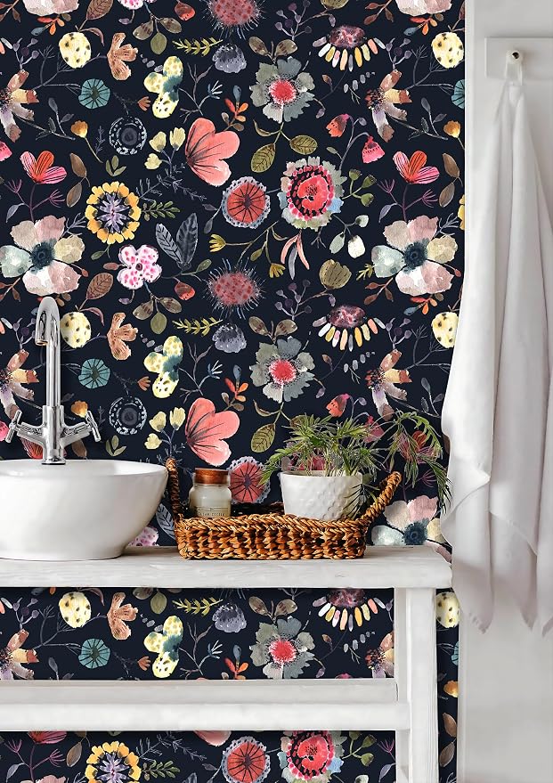 Wallpaper Peel and Stick Floral Wall Paper Removable Waterproof Blue/Red/Yellow - Image 8