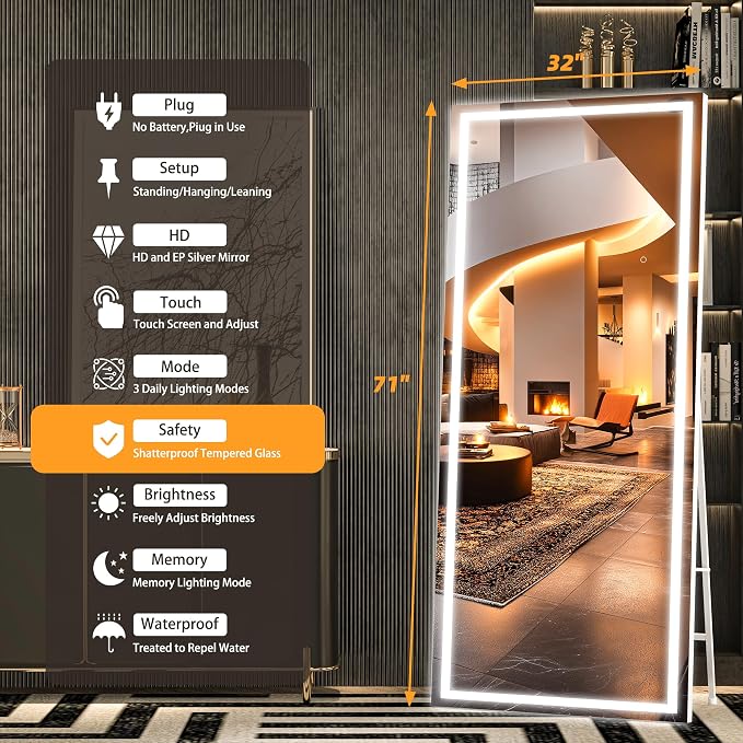 Hasipu Full Length Mirror with Lights, Full Body Dressing Hanging Mounted Mirror - Image 2
