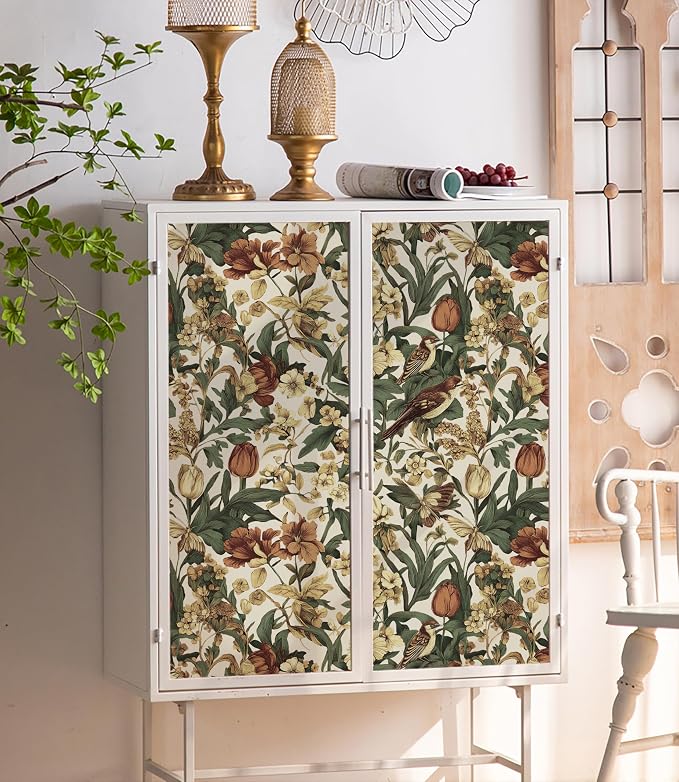 Erfoni 17.3" x118" Floral Birds Wallpaper Vintage Floral Peel and Stick - Image 6