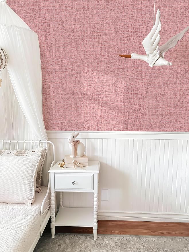 Guvana Grasscloth Peel and Stick Wallpaper Pink Textured Contact Paper Modern - Image 4