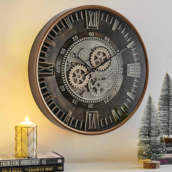 CLXEAST 24 Inch Large Moving Gear Wall Clock by CLXEAST