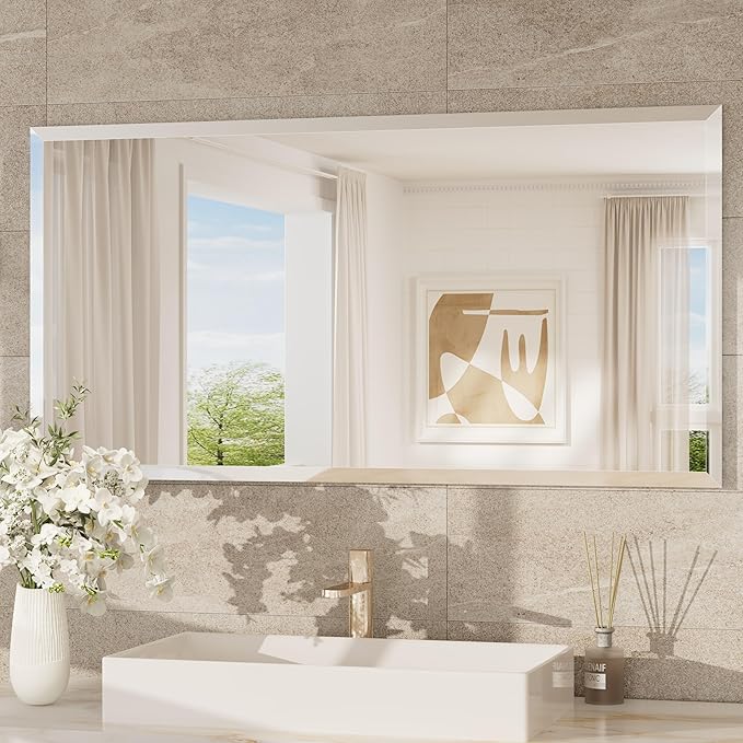 TokeShimi 48x24 Beveled Frameless Bathroom Mirror Decorative, Bathroom Vanity by RefinedBathroomAccessories