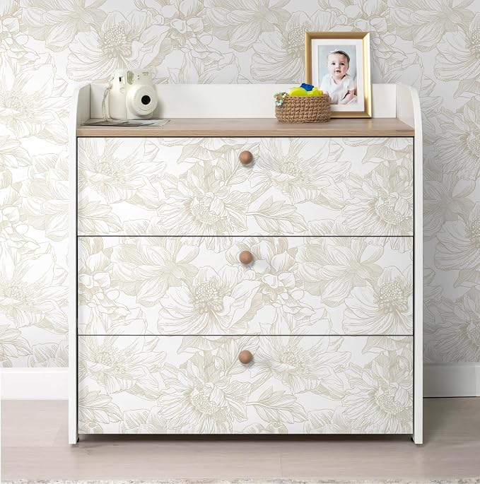 Ismoon Large Floral Peel and Stick Wallpaper Boho Beige/Coffee Contact Paper - Image 7