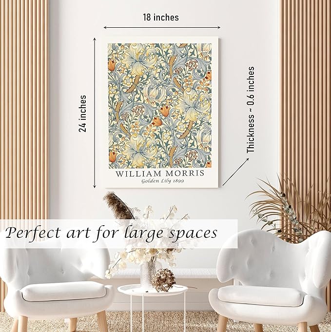Induslyfe Large Framed Flower Wall Art Canvas Decor Set of 3, William Morris - Image 6