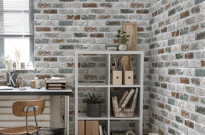 Guvana 17.3"×197" Brick Peel and Stick Wallpaper Red/Blue/Grey Brick Contact - Image 6