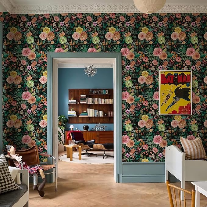 JiffDiff Blooming Floral Wallpaper Peel and Stick Pink Impressionist Floral - Image 5