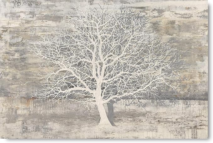 Yihui Arts Abstract Tree Canvas Wall Art: Large White Shadow Tree Picture - Image 2