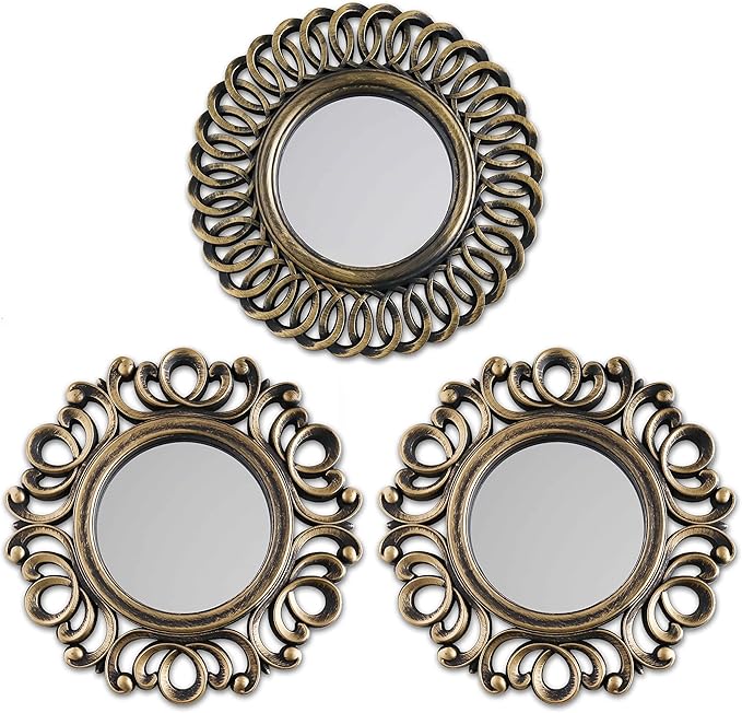 BONNYCO Wall Mirrors Pack of 3, Round Gold Mirrors by BONNYCO