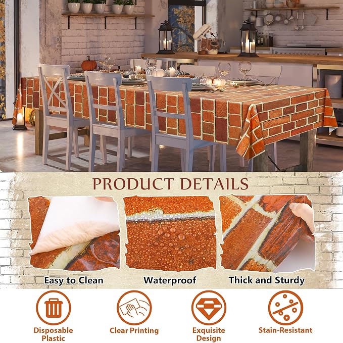 Kochorie 100 Ft x 54 Inch Retro Red Brick Wall Backdrop Tablecloth Roll - Image 3