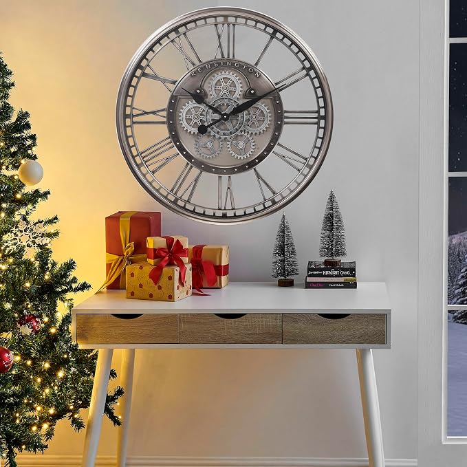 CLXEAST 28 Inch Original Real Moving Gear Wall Clock Roman Numerals, Oversized - Image 6