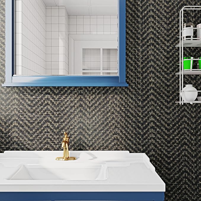 FunStick 24"x200" Black and Gold Peel and Stick Wallpaper Removable Geometric - Image 2